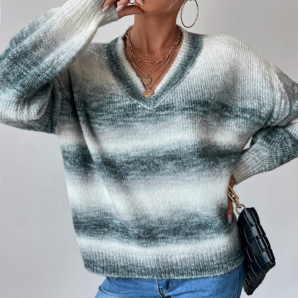 Cozy Color Block Oversized V neck Knit Sweater - Picture 12 of 14